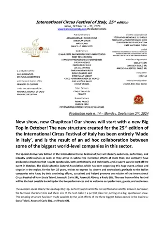 Ad Ottobre lo show inizierà dallo Chapiteau! Un prodigio completamente “made in Italy”: dalla sinergia tra le più grandi aziende del settore a livello mondiale, nasce la nuova grande Tenda del Festival Internazionale del Circo d’Italia. Una struttura imponente ed innovativa a suggello della 25^ edizione del Festival. – foto 1