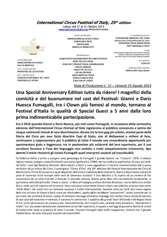 Una Special Anniversary Edition tutta da ridere! I magnifici della comicità e del buonumore nel cast del Festival: Gianni e Daris Huesca Fumagalli, tra i Clown più famosi al mondo, tornano al Festival d’Italia in qualità di Special Guest a 5 anni dalla loro prima indimenticabile partecipazione. – foto 4