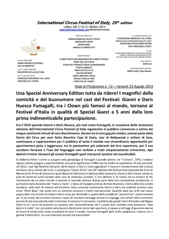 Una Special Anniversary Edition tutta da ridere! I magnifici della comicità e del buonumore nel cast del Festival: Gianni e Daris Huesca Fumagalli, tra i Clown più famosi al mondo, tornano al Festival d’Italia in qualità di Special Guest a 5 anni dalla loro prima indimenticabile partecipazione. – foto 2